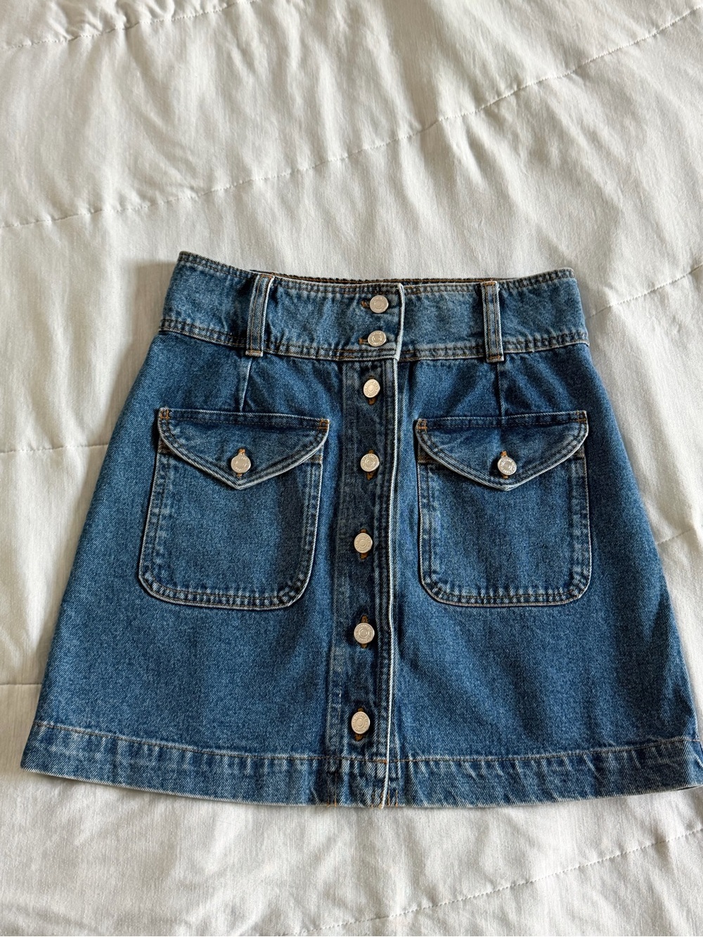 Sezane Blue Button-Front Mini Denim Skirt